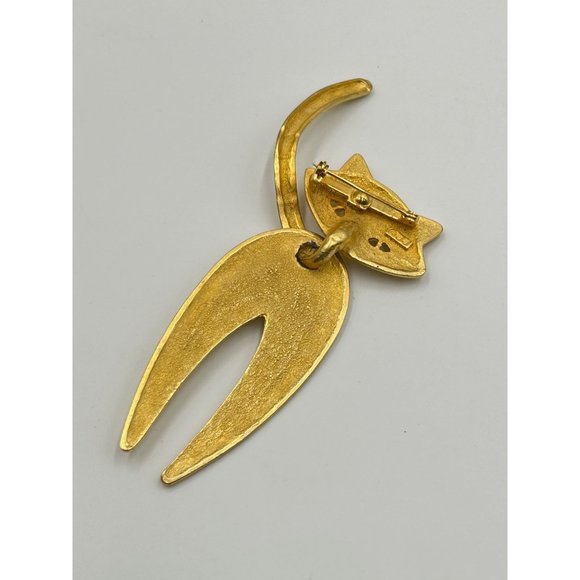 Vintage JJ Cat Brooch Matte Gold Tone Oversized Cat Articulated Tail Large Pin - Picture 4 of 6